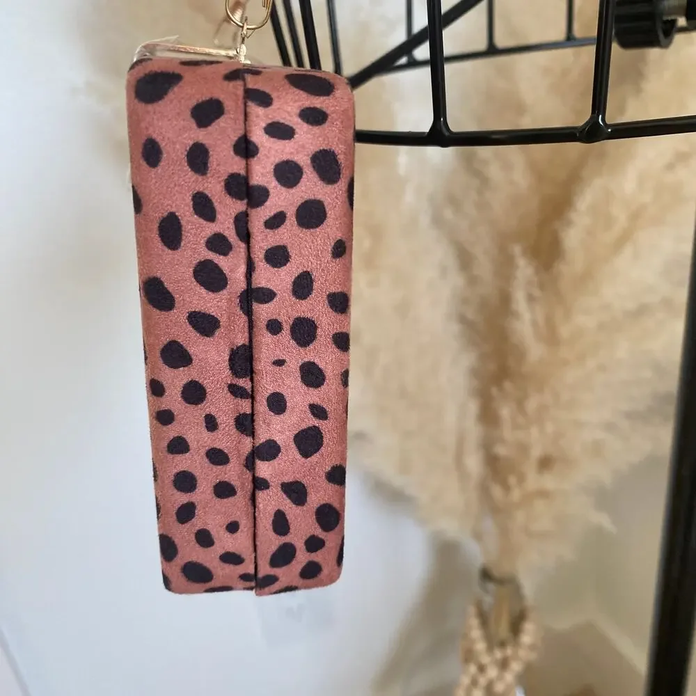 Shiraleah Rose Suede Polka Dot Print Clutch Formal Glam Wedding Cocktail NEW